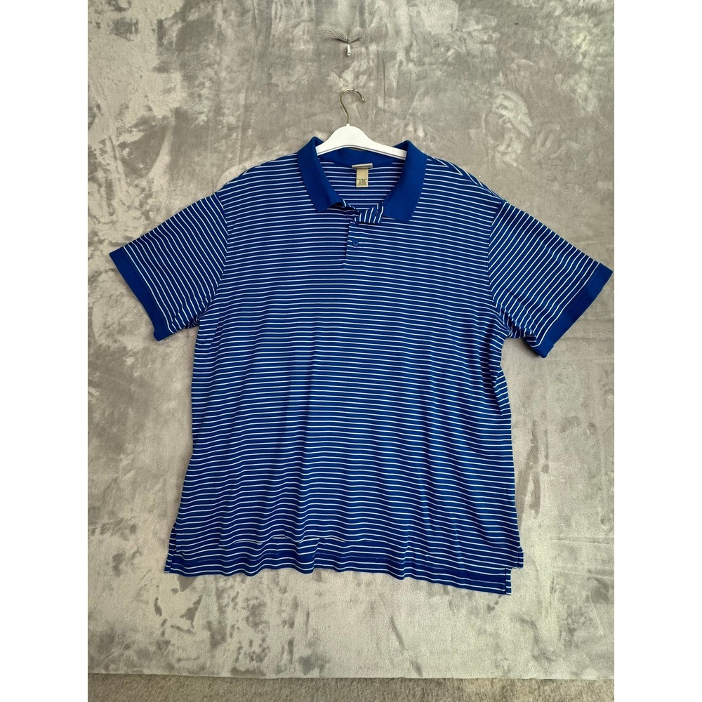 LLBean Mens XL REG Blue‎ White Stripe Short Sleeve Polo Shirt Casual Golf